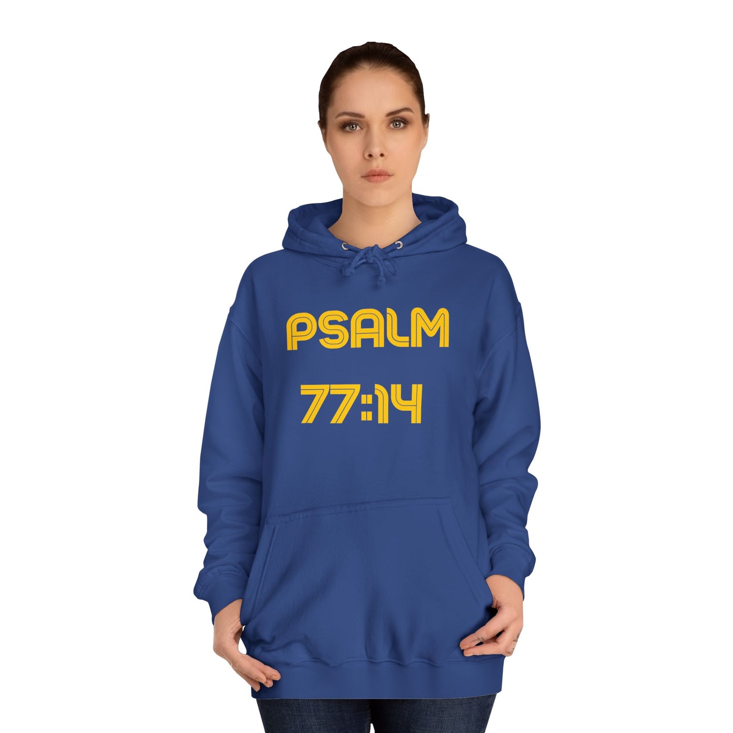 Christian Unisex College Hoodie with Psalm 77 Scripture and Faith Design