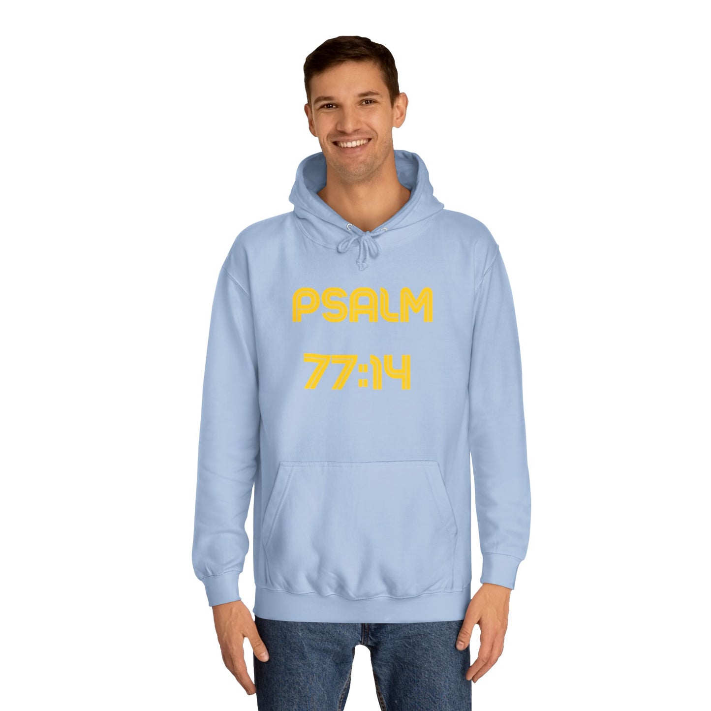 Christian Unisex College Hoodie with Psalm 77 Scripture and Faith Design