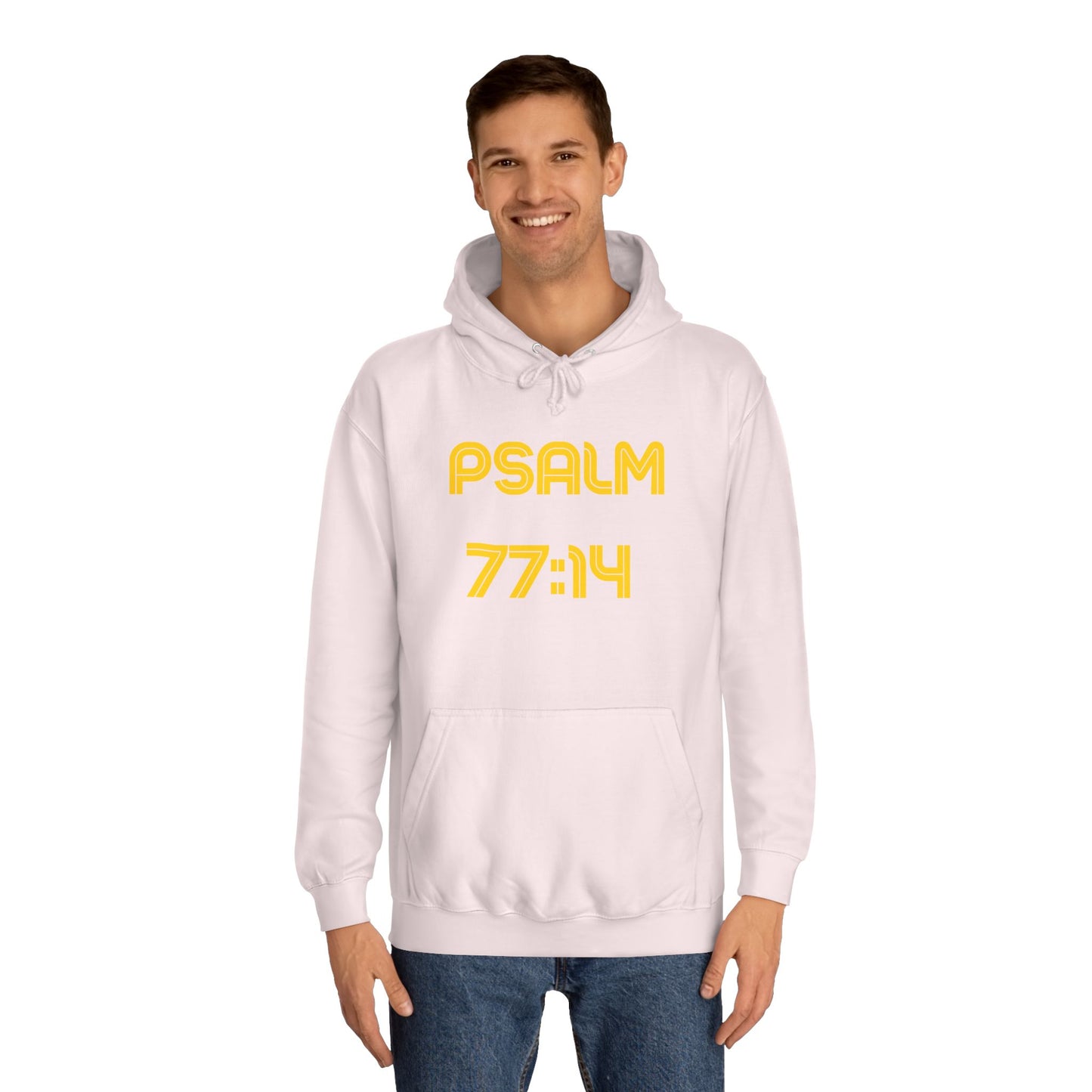 Christian Unisex College Hoodie with Psalm 77 Scripture and Faith Design