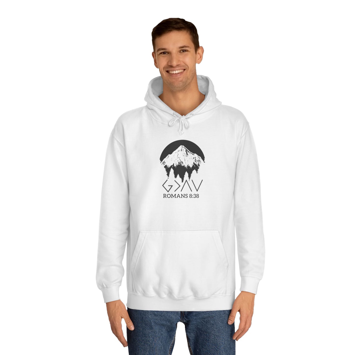 God is Greater Scripture Faith Gift-College Hoodie