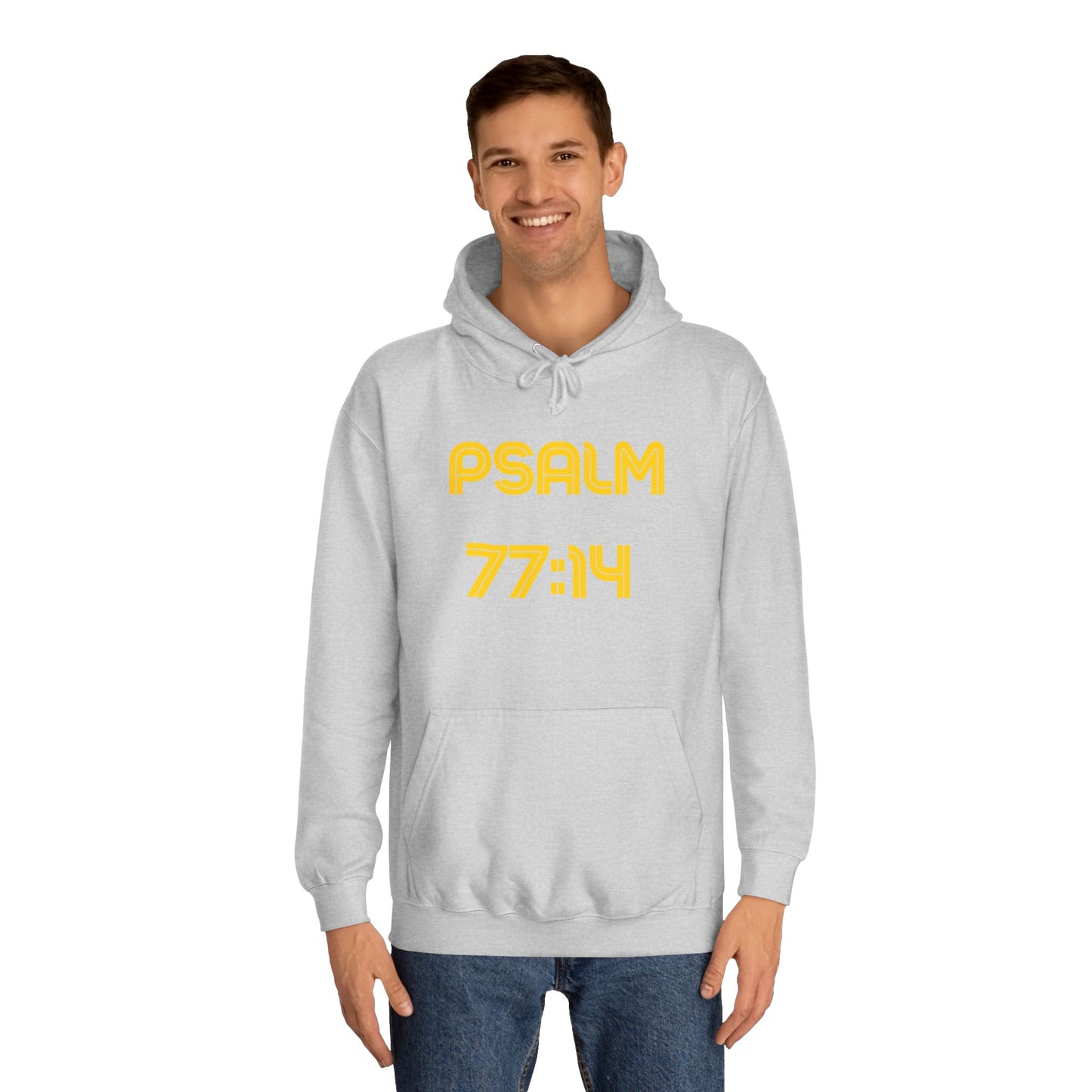 Christian Unisex College Hoodie with Psalm 77 Scripture and Faith Design