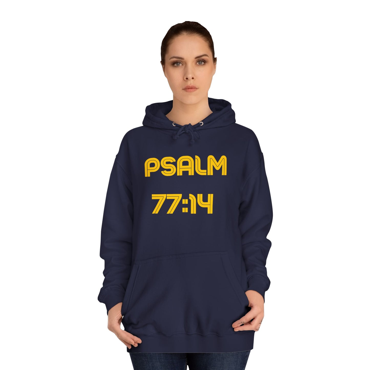 Christian Unisex College Hoodie with Psalm 77 Scripture and Faith Design