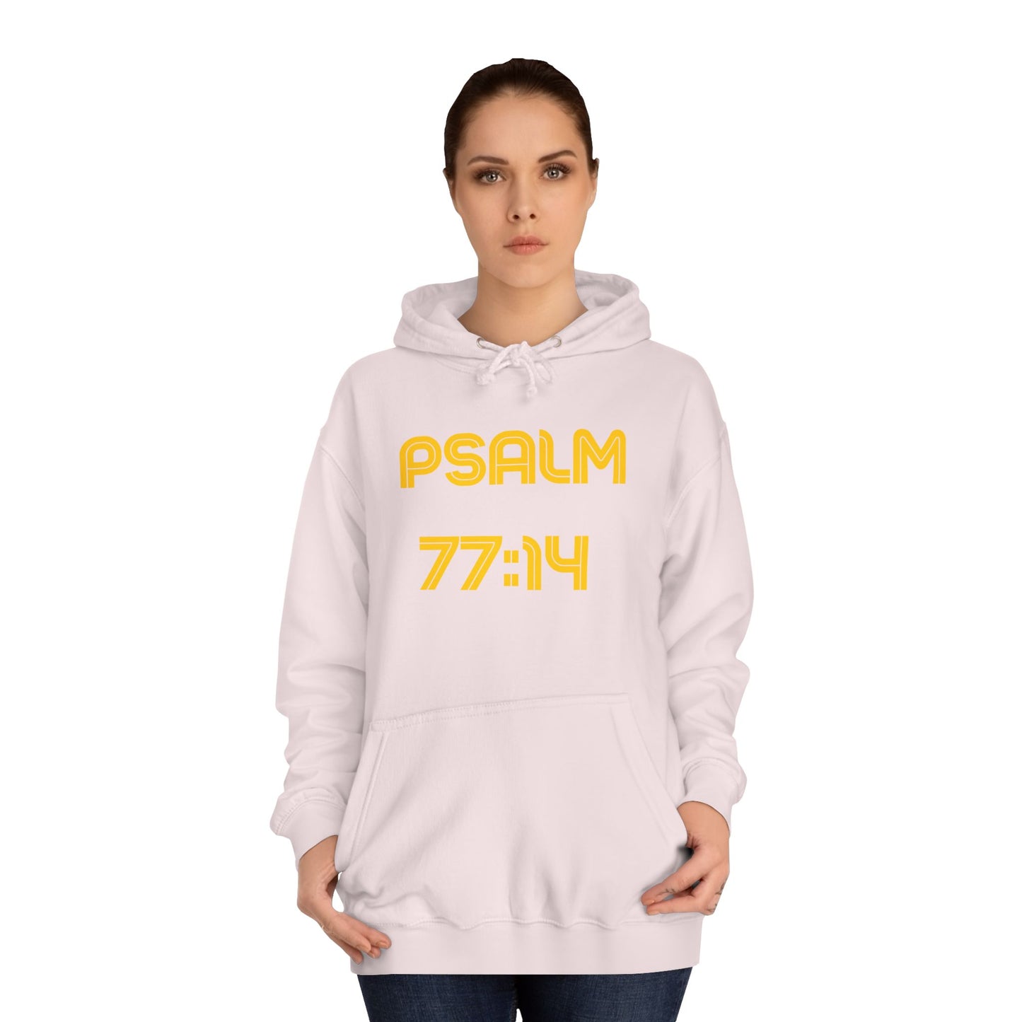 Christian Unisex College Hoodie with Psalm 77 Scripture and Faith Design