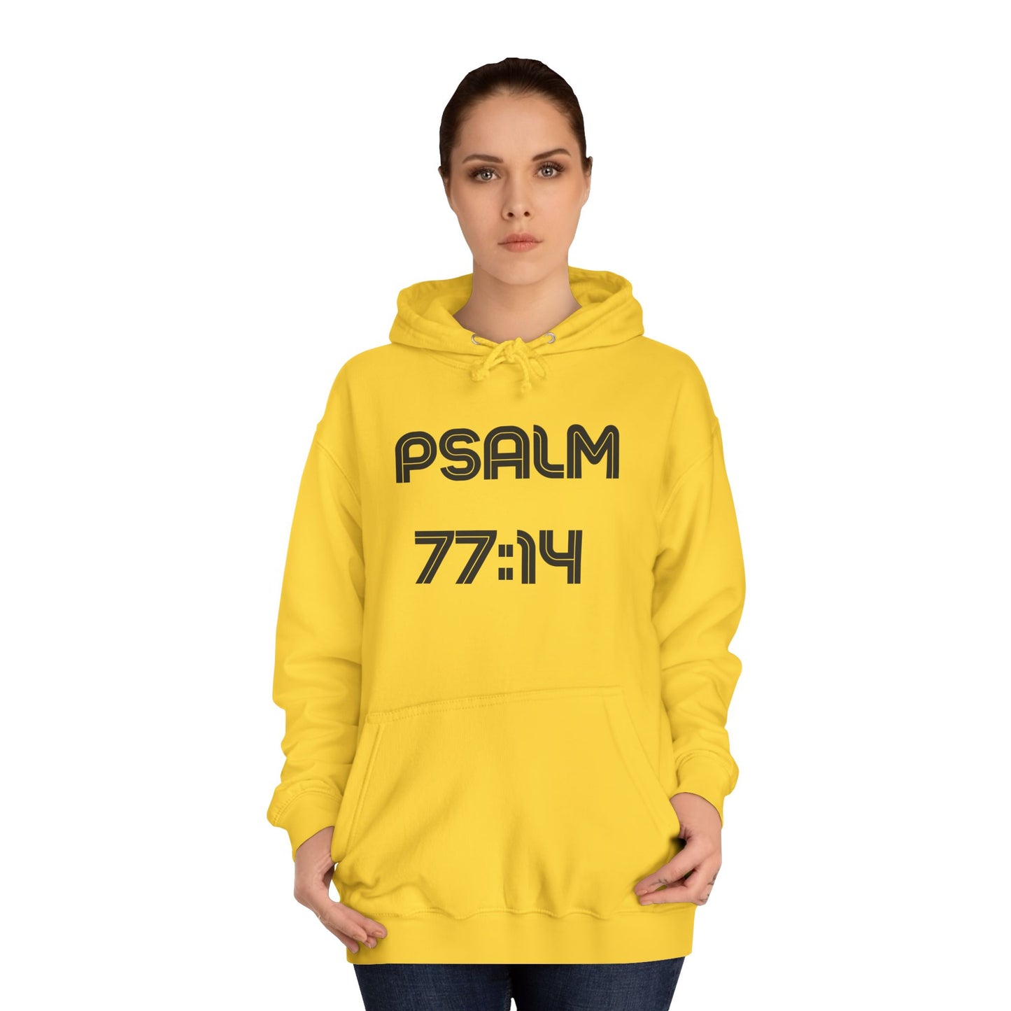 Christian Unisex College Hoodie with Psalm 77 Scripture and Faith Design