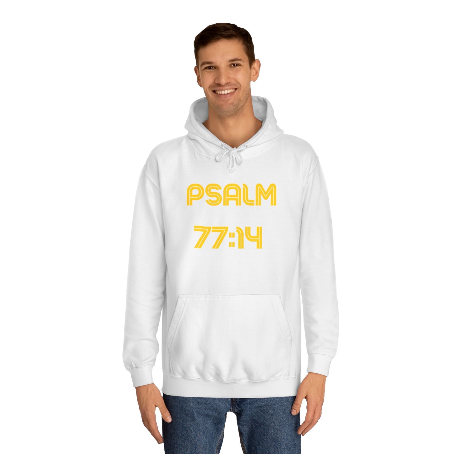 Christian Unisex College Hoodie with Psalm 77 Scripture and Faith Design