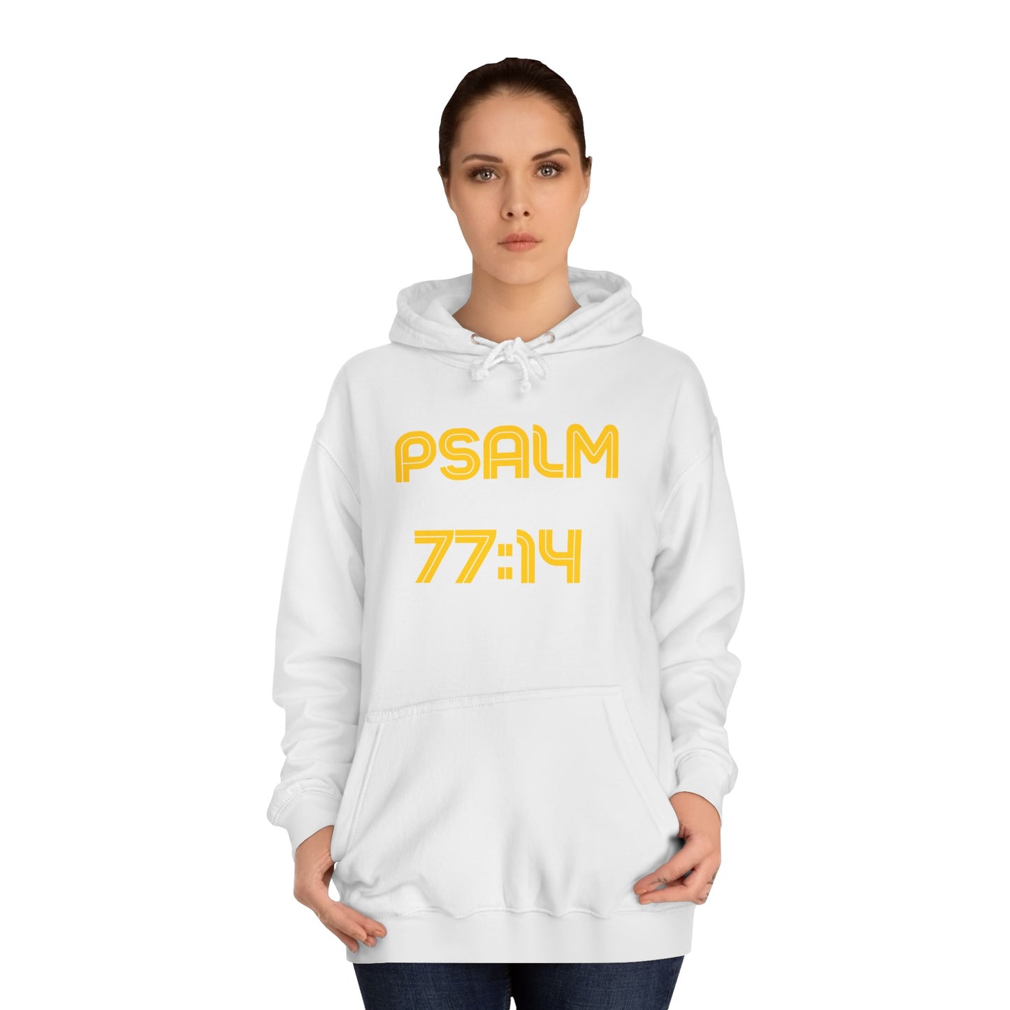 Christian Unisex College Hoodie with Psalm 77 Scripture and Faith Design