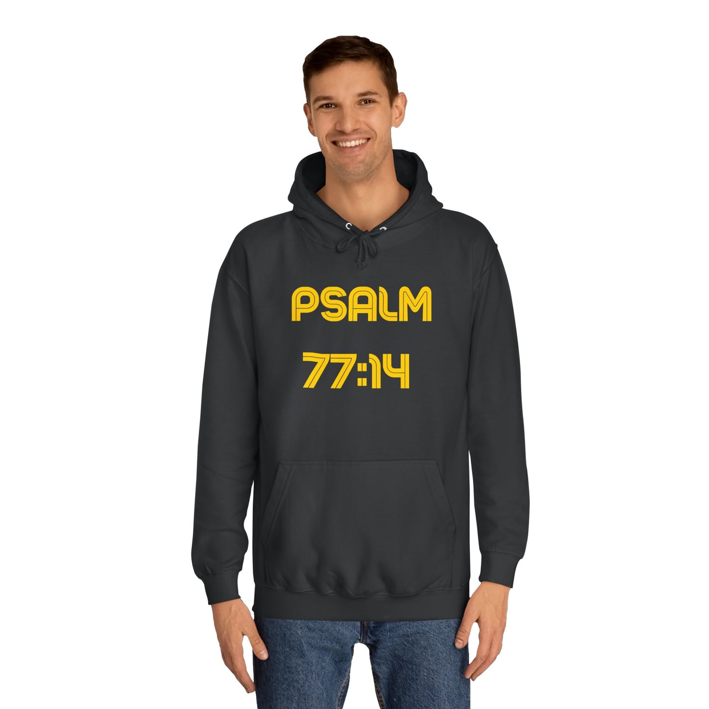 Christian Unisex College Hoodie with Psalm 77 Scripture and Faith Design