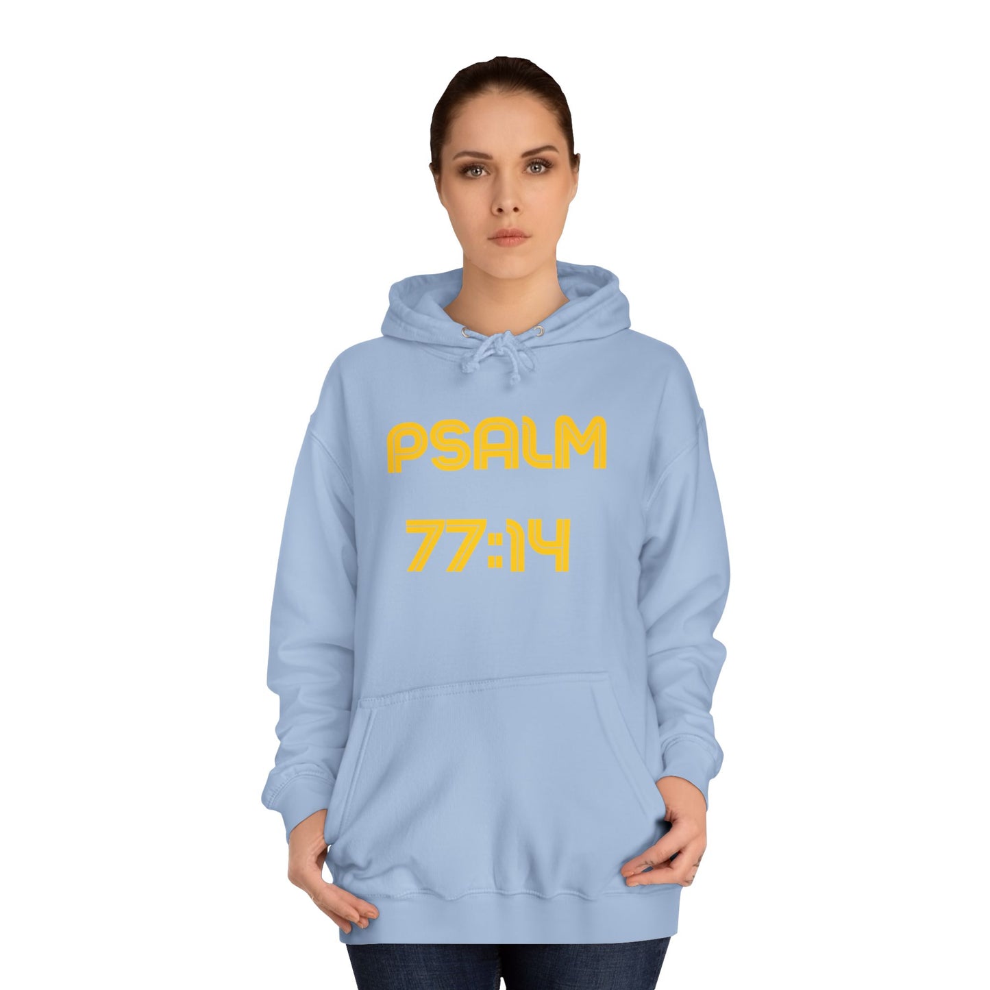 Christian Unisex College Hoodie with Psalm 77 Scripture and Faith Design