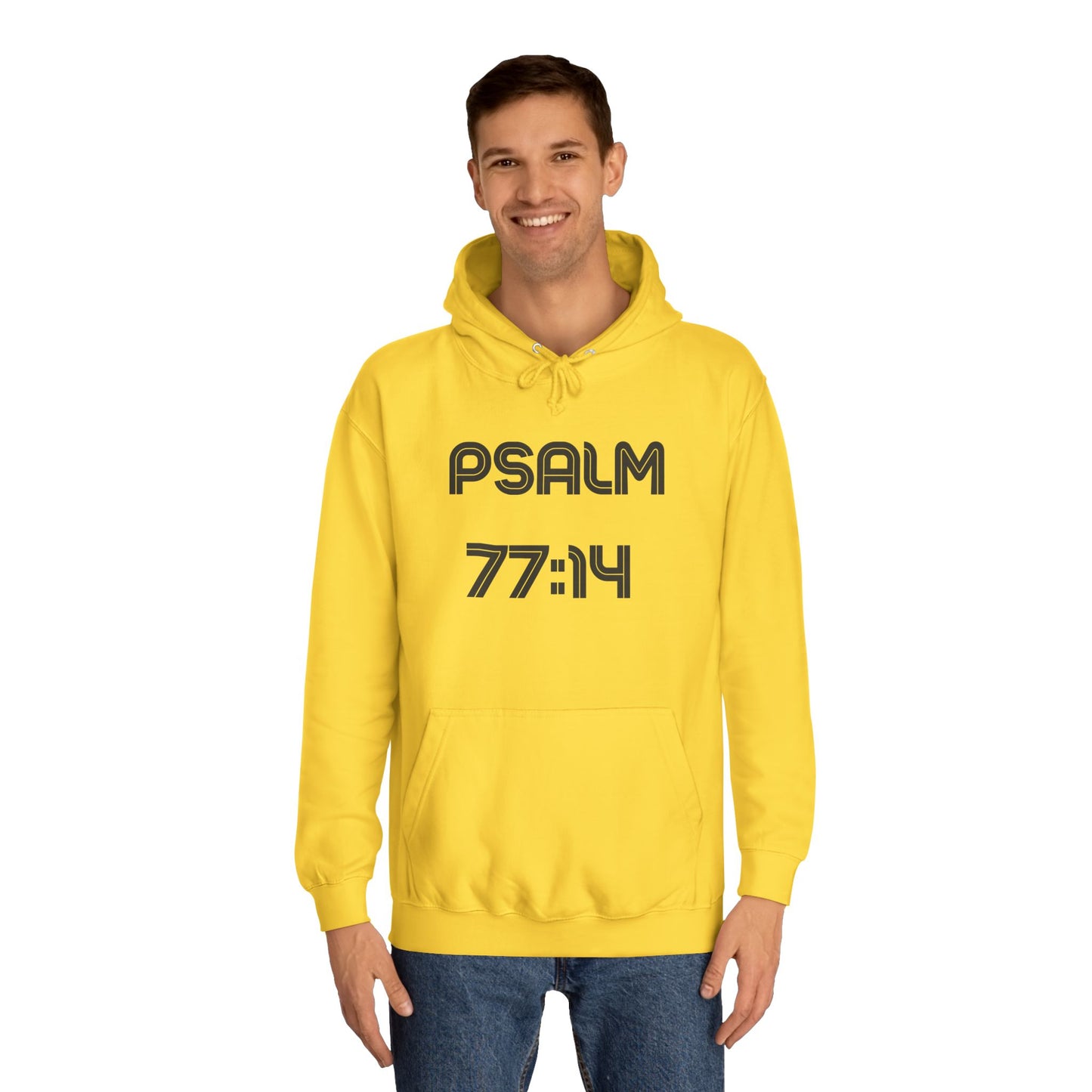 Christian Unisex College Hoodie with Psalm 77 Scripture and Faith Design