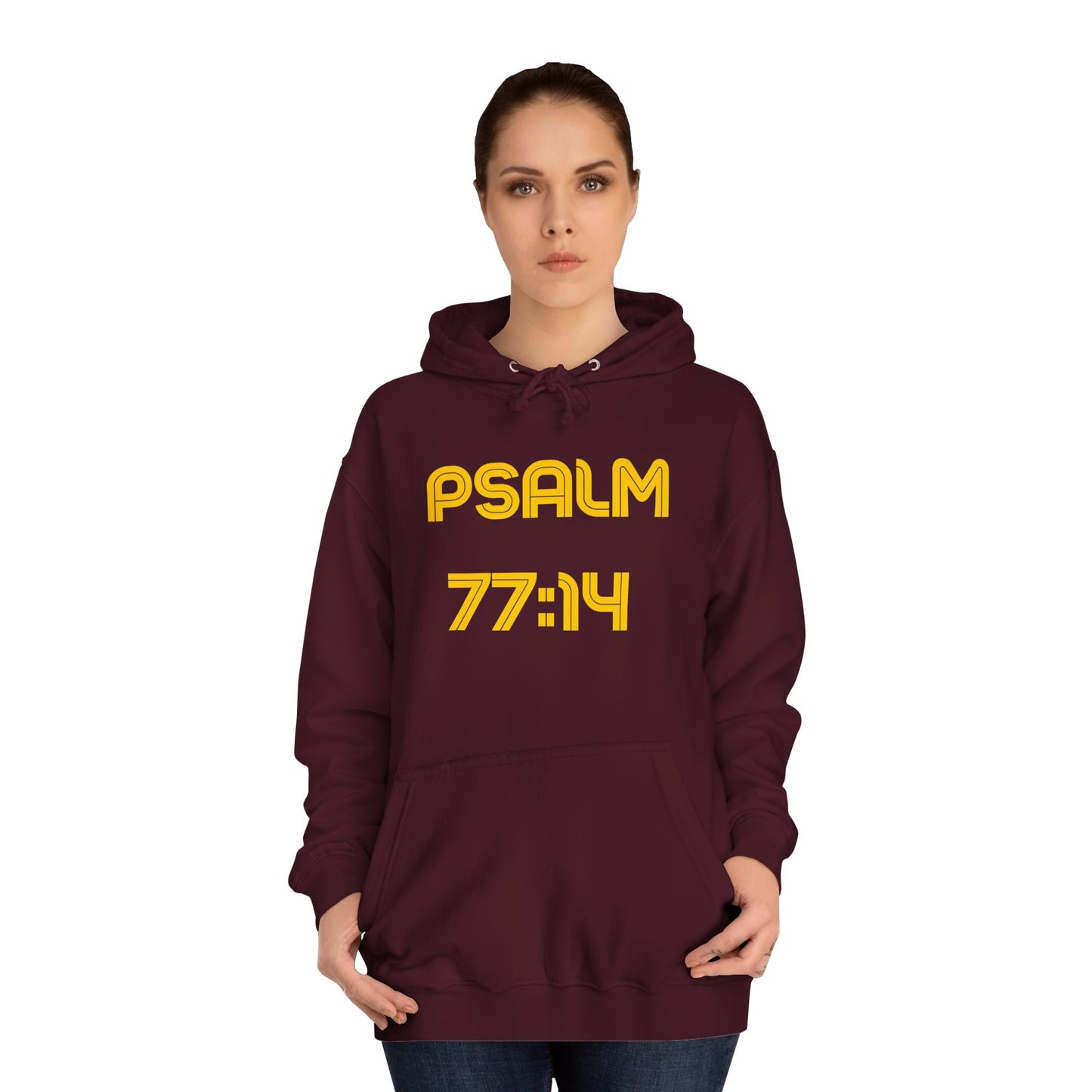 Christian Unisex College Hoodie with Psalm 77 Scripture and Faith Design